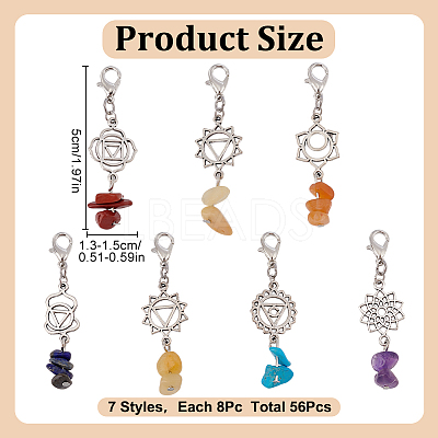 56Pcs 7 Styles Chakra Natural & Synthetic Gemstone Pendant Decorations HJEW-GO00080-1