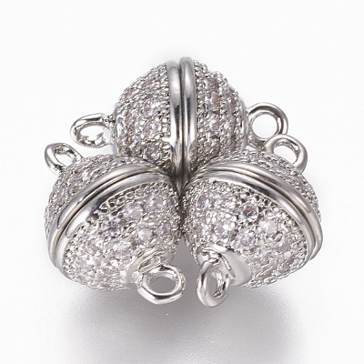 Brass Micro Pave Cubic Zirconia Magnetic Clasps with Loops ZIRC-L082-B-01-P-1