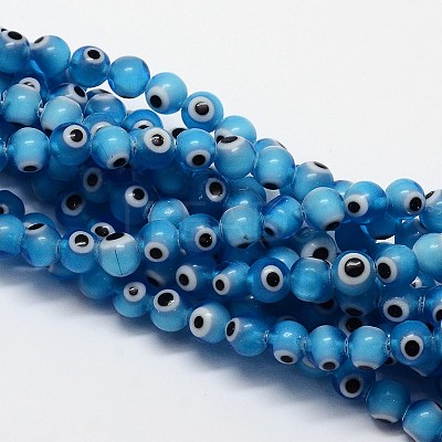 Handmade Evil Eye Lampwork Round Bead Strands LAMP-L055-6mm-05-1
