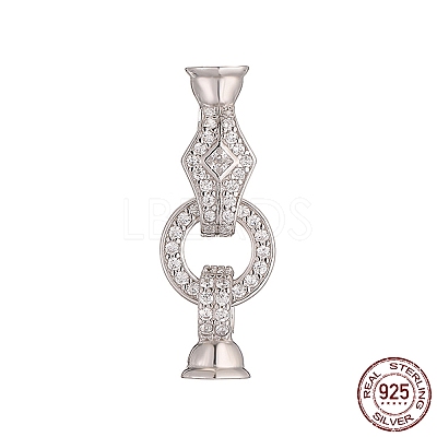 Rhodium Plated 925 Sterling Silver Micro Pave Clear Cubic Zirconia Fold Over Clasps STER-K176-15P-1