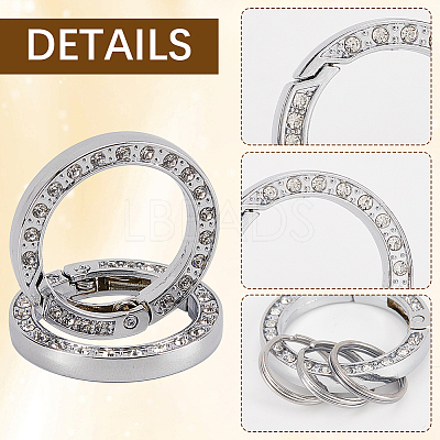 6Pcs 3 Colors Alloy Crystal Rhinestone Spring Gate Rings FIND-GF0007-96-1