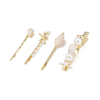 Conch/Starfish/Shell Shape Alloy Hair Bobby Pin Sets AJEW-A056-02E-1