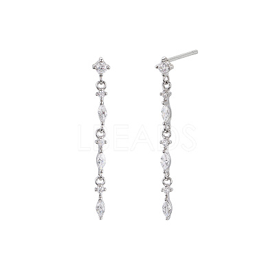 Flat Round with Horse Eye Tassel 925 Sterling Silver Clear Cubic Zirconia Stud Earrings FS-WGBB41B-01-1