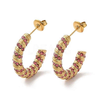 Real 18K Gold Plated 304 Stainless Steel with Glass Ring Stud Earrings EJEW-Z026-18G-02-1