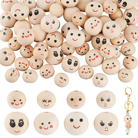   64Pcs 8 Styles Printed Wood European Beads WOOD-PH0002-76-1