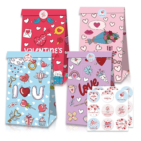 12Pcs 4 Styles Valentine's Day Heart Printed Paper Candy Gift Favor Packaging Bags PW-WGEDDC1-01-1