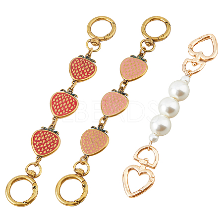 Unicraftale 3Pcs 3 Style Alloy Enamel Strawberry Link Purse Strap Extenders DIY-UN0004-55-1