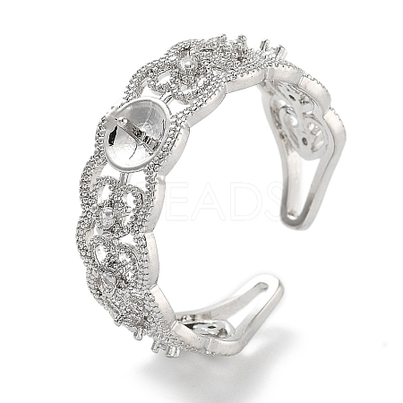 Rack Plating Heart Brass Micro Pave Cubic Zirconia Open Cuff Ring Settings X-KK-Z071-26P-1