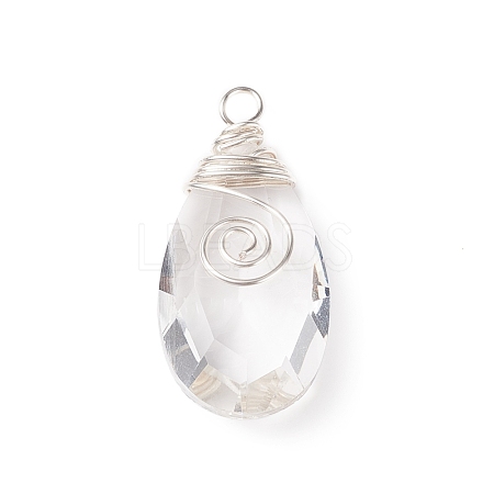 Wire Wrapped Transparent Glass Pendants PALLOY-JF01828-1