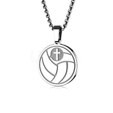 304 Stainless Steel Cross Sport Ball Pendant Necklaces WG79706-02-1