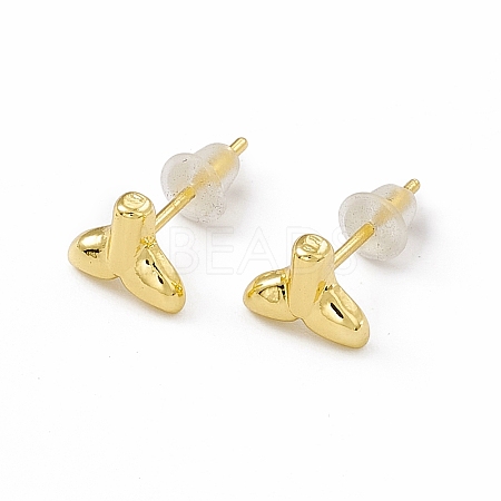 Brass Whale Tail Shape Stud Earrings for Women EJEW-P211-04G-1