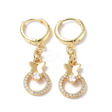 Clear Cubic Zirconia Ring with Butterfly Dangle Hoop Earrings EJEW-B017-08G-1