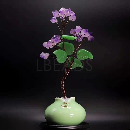 Manufacturer Wholesale Amethyst Lucky Money Tree Welcome Pine Purple Yellow Powder Crystal Jadeite Lucky Crystal Money Tree Feng Shui Ornament PW-WGD2556-03-1