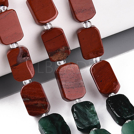 Natural Fuchsite & Red Jasper & Rainbow Moonstone Beads Strands G-T144-14B-01-1