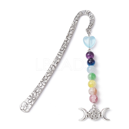 Flower Pattern Alloy Hook Bookmarks AJEW-JK00250-05-1