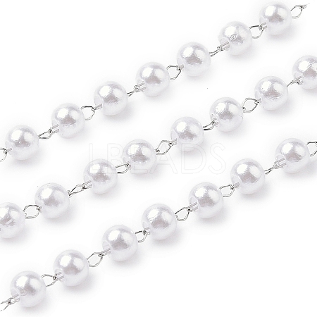 ABS Imitation Pearl Round Beaded Chains CHS-A015-06P-1