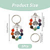 5Pcs 7 Chakra Gemstone Bead Pendant Keychain with Tibetan Style Alloy Charm KEYC-FH00032-2