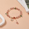 Dyed Heated Natural Carnelian & Strawberry Quartz Beaded Stretch Bracelet BJEW-TA00249-5