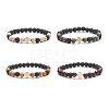 4Pcs 4 Color Natural Wood & Lava Rock & Alloy Corss Beaded Stretch Bracelets Set BJEW-JB08816-1