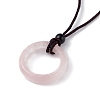 Natural Rose Quartz Ring Pendant Necklace with Nylon Cord for Women NJEW-F306-02B-1