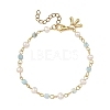 Natural Pearl & Larimar Cube Beaded Chain Bracelets for Women BJEW-JB14246-3