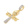 Brass Micro Pave Clear Cubic Zirconia Egyptian Ankh Cross Beetle European Dangle Charms KK-U058-47G-2