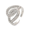 Real Platinum Plated Brass Micro Pave Clear Cubic Zirconia Cuff Rings RJEW-L113-018P-02-1