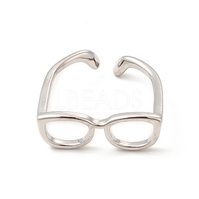 Brass Glasses Frame Open Cuff Ring for Women X-RJEW-F140-140P-1