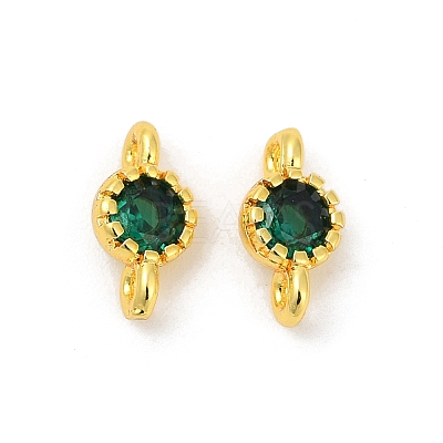 Brass Cubic Zirconia Flat Round Connector Charms KK-H204-02G-02-1