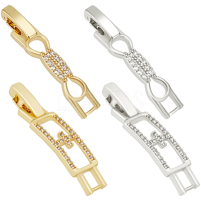 8Pcs 4 Styles Rack Plating Brass Clear Cubic Zirconia Watch Band Clasps ZIRC-BBC0002-02-1