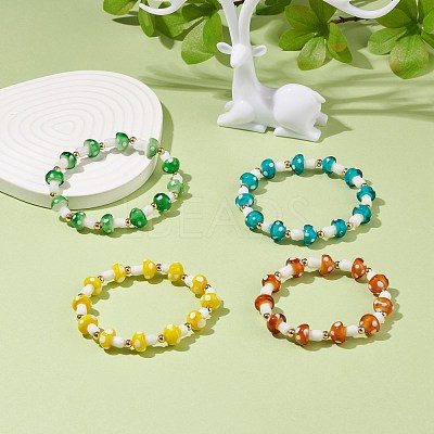 Lampwork Mushroom Beaded Stretch Bracelet for Women BJEW-JB08228-1