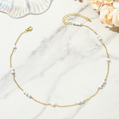 5MM Round Natural Howlite Beads Brass Cable Chain Necklaces for Women NJEW-JN06378-01-1