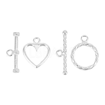2 Sets 2 Styles Ring & Heart Sterling Silver Toggle Clasps STER-DC0001-10-1