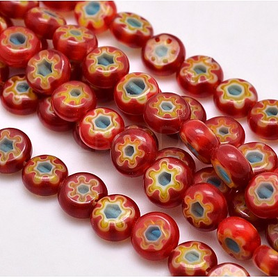 Handmade Millefiori Glass Flat Round Bead Strands LK-P011-02-1