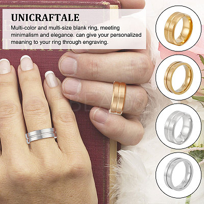 16Pcs 4 Styles 201 Stainless Steel Grooved Line Finger Ring for Women RJEW-UN0002-48-1
