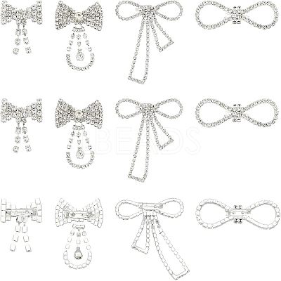 12Pcs 4 Style Crystal Rhinestone Bowknot Lapel Pins JEWB-CA0001-19-1