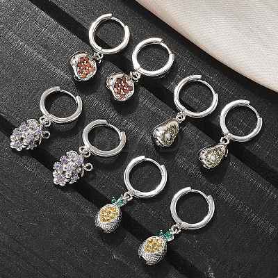 Brass Cubic Zirconia Hoop Earrings EJEW-Q015-02P-1