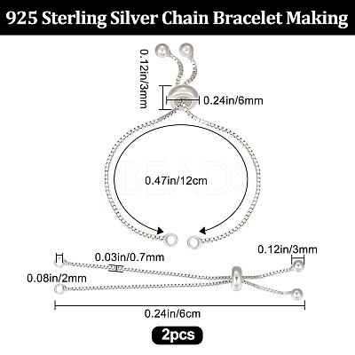 2Pcs 925 Sterling Silver Chain Link Bracelet Making MAK-BBC0001-02-1