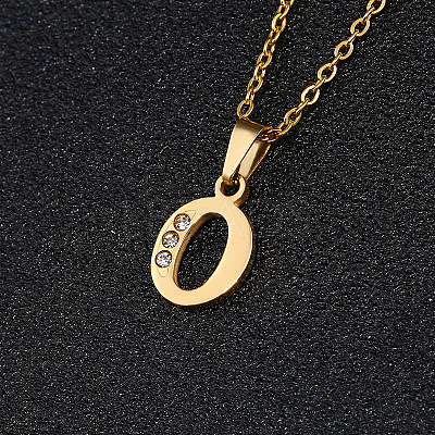 201 Stainless Steel Crystal Rhinestone Initial Pendant Necklaces FS-WG3A711-15-1