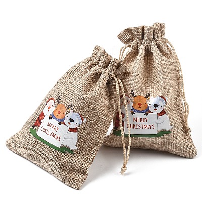 30Pcs 15 Styles Christmas Printed Jute Cloth Storage Pouches ABAG-YW0001-10-1