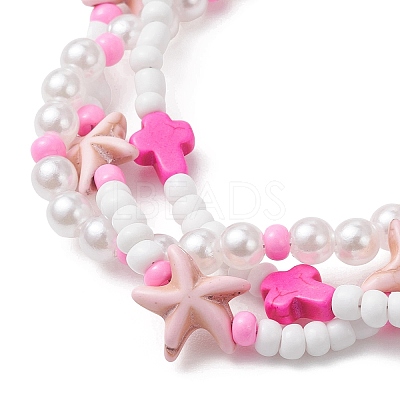2Pcs Synthetic Turquoise & Glass Seed Beads Multi-strand Bracelets for Women BJEW-JB12974-1
