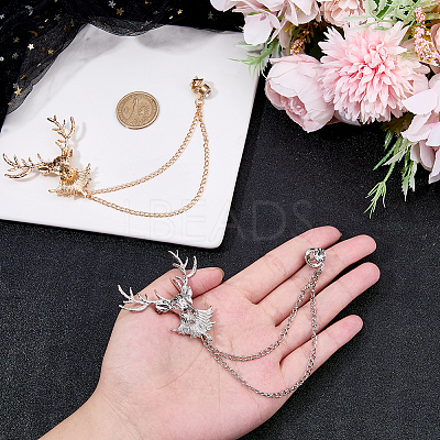 2Pcs 2 Colors Deer Hanging Chain Brooch Pin JEWB-FH0003-28-1