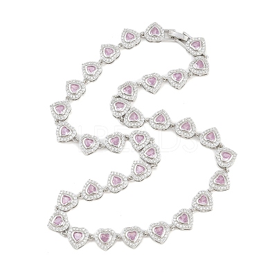 Brass Pave Pink Cubic Zirconia Heart Tennis Necklaces KK-CBA4547-17B-P-1