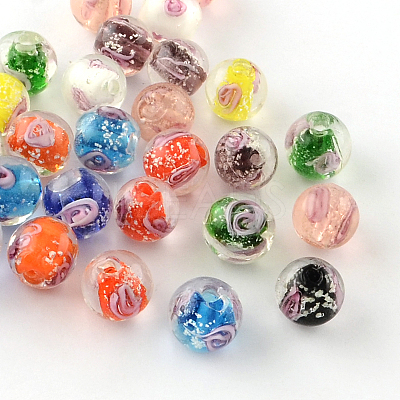 Handmade Luminous Inner Flower Lampwork Beads X-LAMP-R129-8mm-M-1