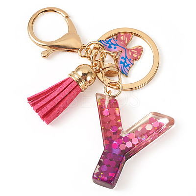 Alloy Resin Butterfly Keychains KEYC-TADJ0002-02G-Y-1