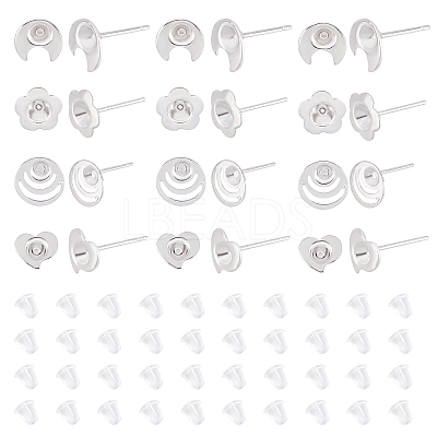 40Pcs 4 Style 304 Stainless Steel Stud Earring Settings STAS-DC0007-37-1