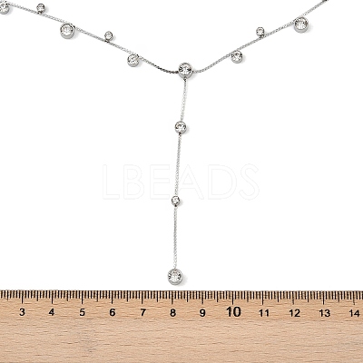 304 Stainless SteelPave Clear Cubic Zirconia Flat Round Link Chain Y Necklaces NJEW-Z088-01P-1