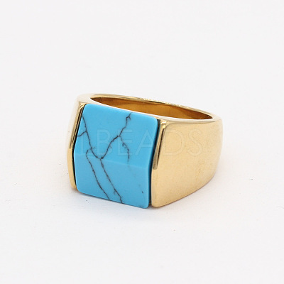 Rectangle Synthetic Turquoise Finger Ring FIND-PW0021-08A-G-1
