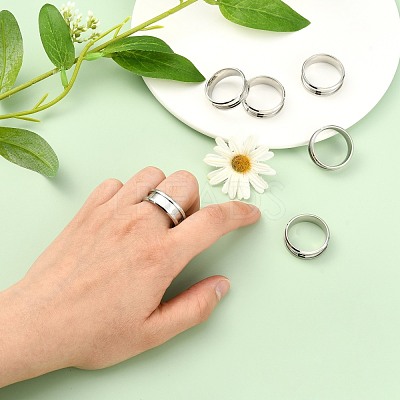 201 Stainless Steel Grooved Finger Ring Settings MAK-WH0007-16P-1