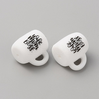 Cup with Word Pattern Silicone Beads LS-SIL-WH0006-18H-1